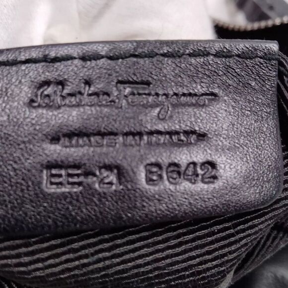 Auth Salvator Ferragamo Black Leather Small Studded Crescent Vara Hobo Bag - Picture 9 of 9